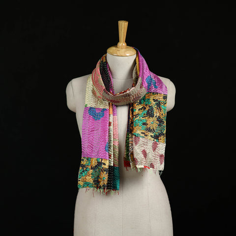 Bengal Kantha Handwork Patchwork Reversible Silk Stole 332