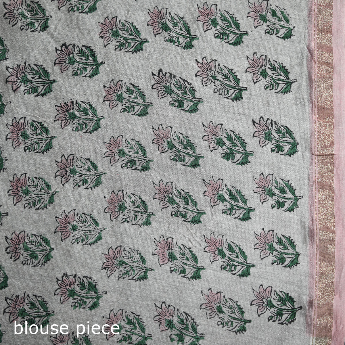 Floral Hand Block Print Mulberry Silk Sanganeri Saree 10