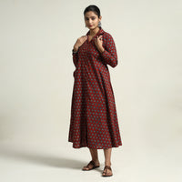 Maroon - Ajrakh Hand Block Printed Cotton Dress