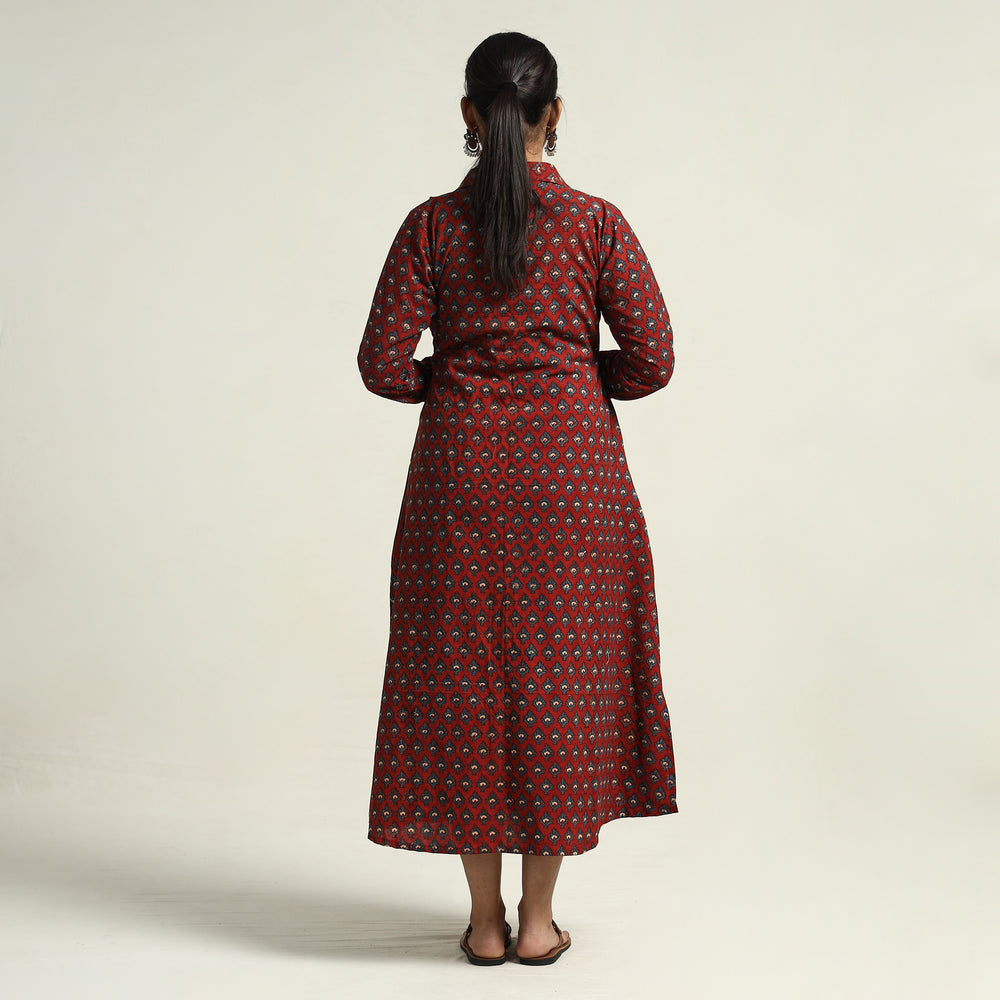 Maroon - Ajrakh Hand Block Printed Cotton Dress