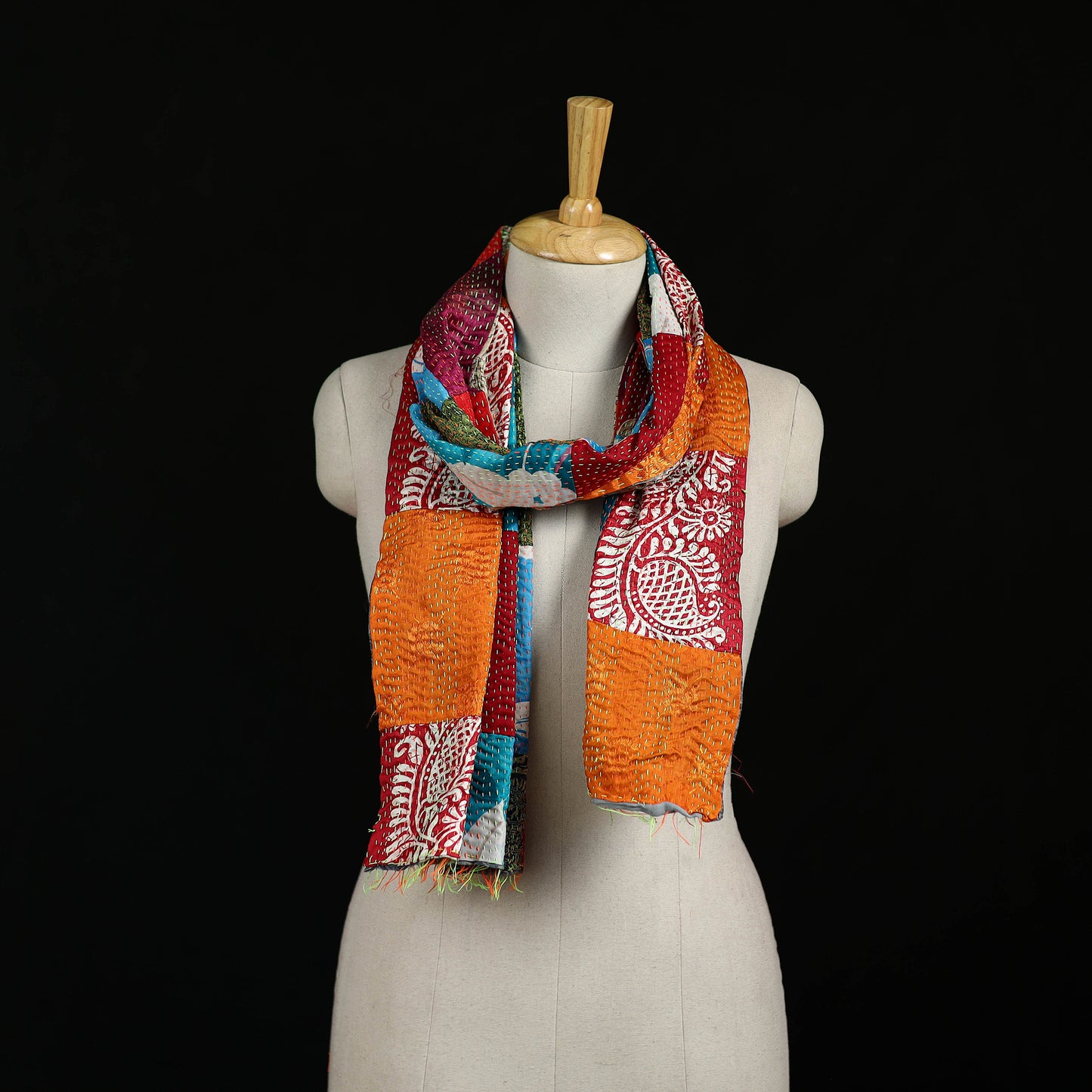 Bengal Kantha Handwork Patchwork Reversible Silk Stole 333