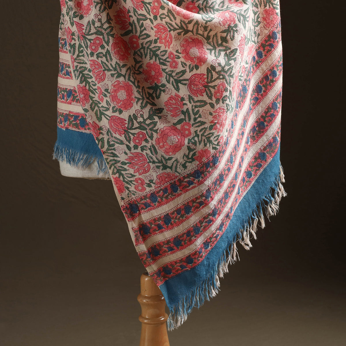 Floral Sanganeri Print Pure Merino Wool Handwoven Shawl 25
