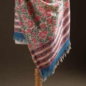 Floral Sanganeri Print Pure Merino Wool Handwoven Shawl 25