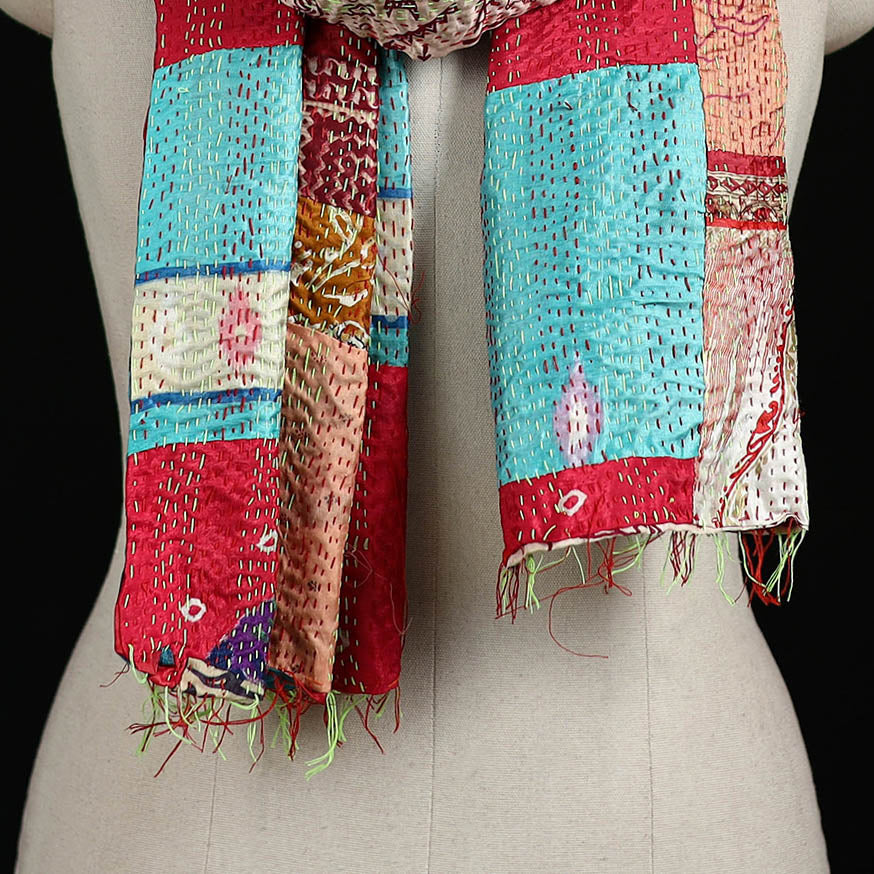 Bengal Kantha Handwork Patchwork Reversible Silk Stole 334