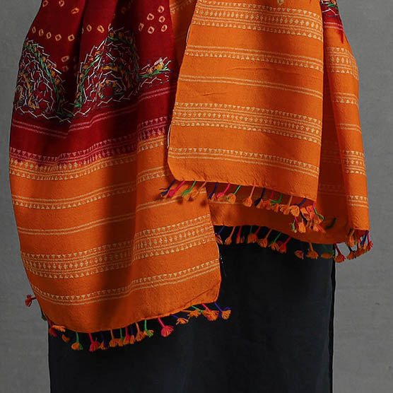 Handwoven Merino Wool Bandhani Shawl w/ Neran Embroidery 41