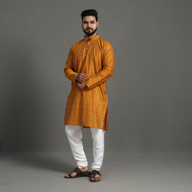 Yellow Silk Cotton Handwoven Pochampally Ikat Kurta for Men
