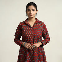 Maroon - Ajrakh Hand Block Printed Cotton Dress