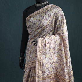 Floral Hand Block Print Mulberry Silk Sanganeri Saree 11