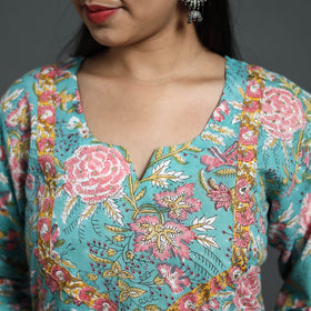 Blue - Sequins Work Cotton Straight Sanganeri Print Kurta 07