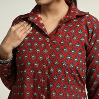 Maroon - Ajrakh Hand Block Printed Cotton Dress