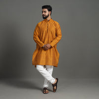 Yellow - Silk Cotton Handwoven Pochampally Ikat Kurta for Men 06