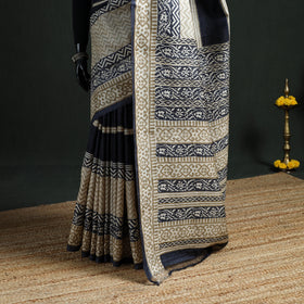 Pure Handloom Tussar Silk Saree in Bengal Hand Block Prints 04