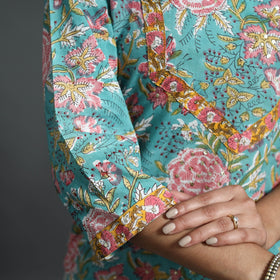 Blue - Sequins Work Cotton Straight Sanganeri Print Kurta 07