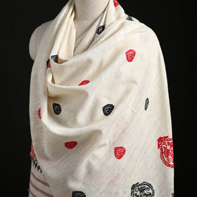 White - Handspun Handwoven Pure Eri Silk Aari Hand Embroidered Shawl of Assam 08