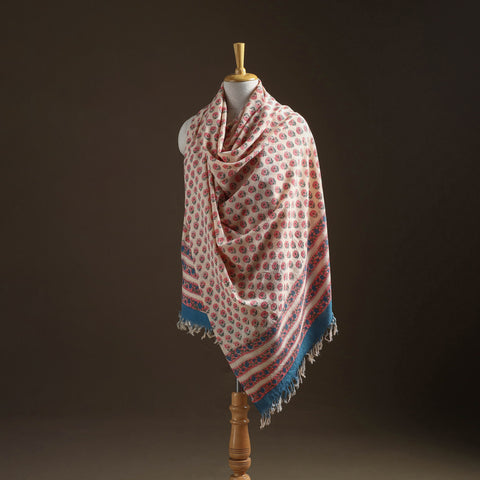 Floral sanganeri print pure merino wool handwoven shawl 26