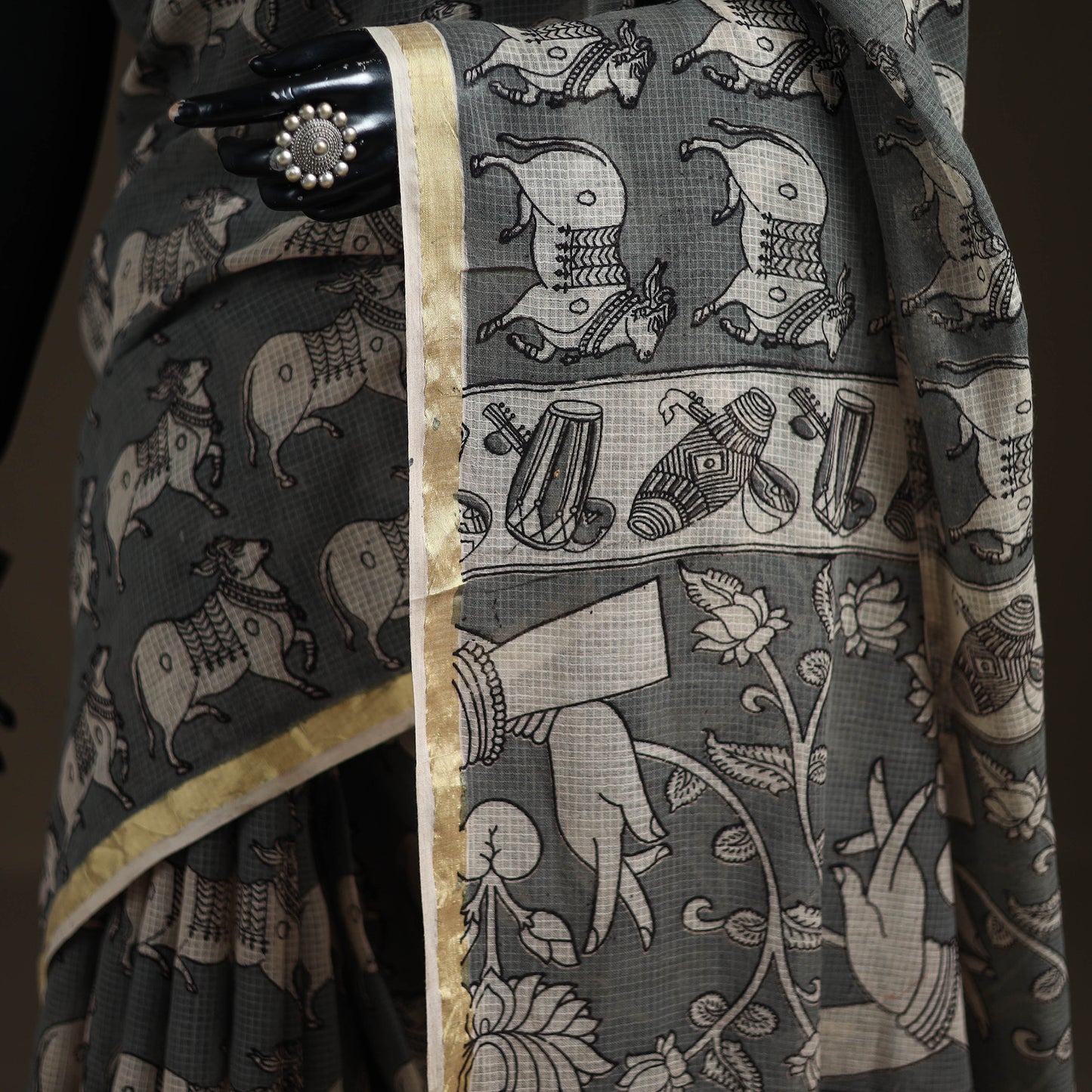 Kalamkari Printed Kota Doria Cotton Saree 22