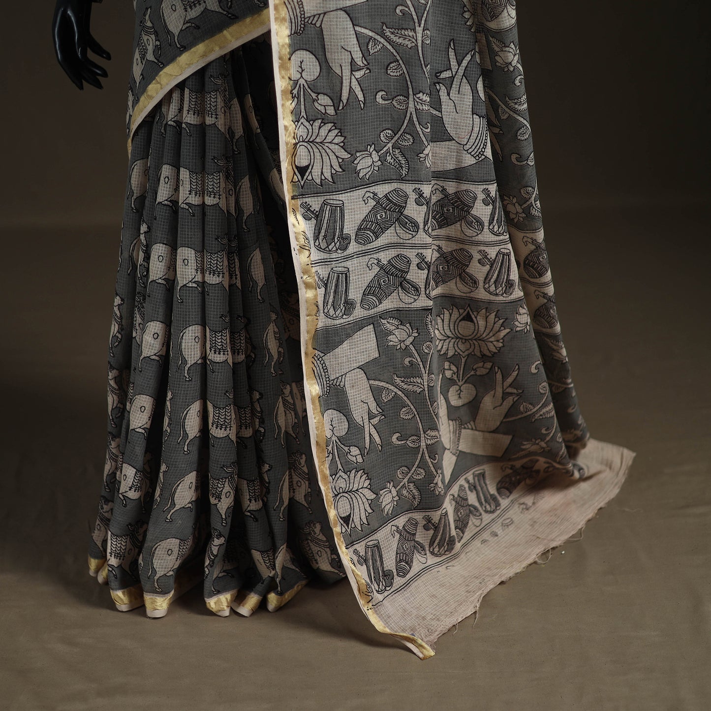 Kalamkari Printed Kota Doria Cotton Saree 22