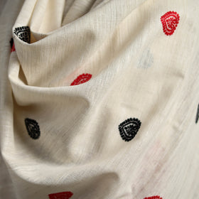 White - Handspun Handwoven Pure Eri Silk Aari Hand Embroidered Shawl of Assam 08