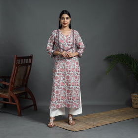 Buy Pink Sequins Work Cotton Straight Sanganeri Print Kurta