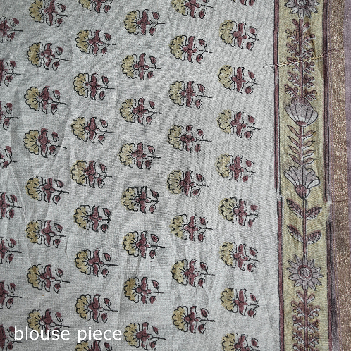 Floral Hand Block Print Mulberry Silk Sanganeri Saree 11
