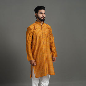 Yellow Silk Cotton Handwoven Pochampally Ikat Kurta for Men