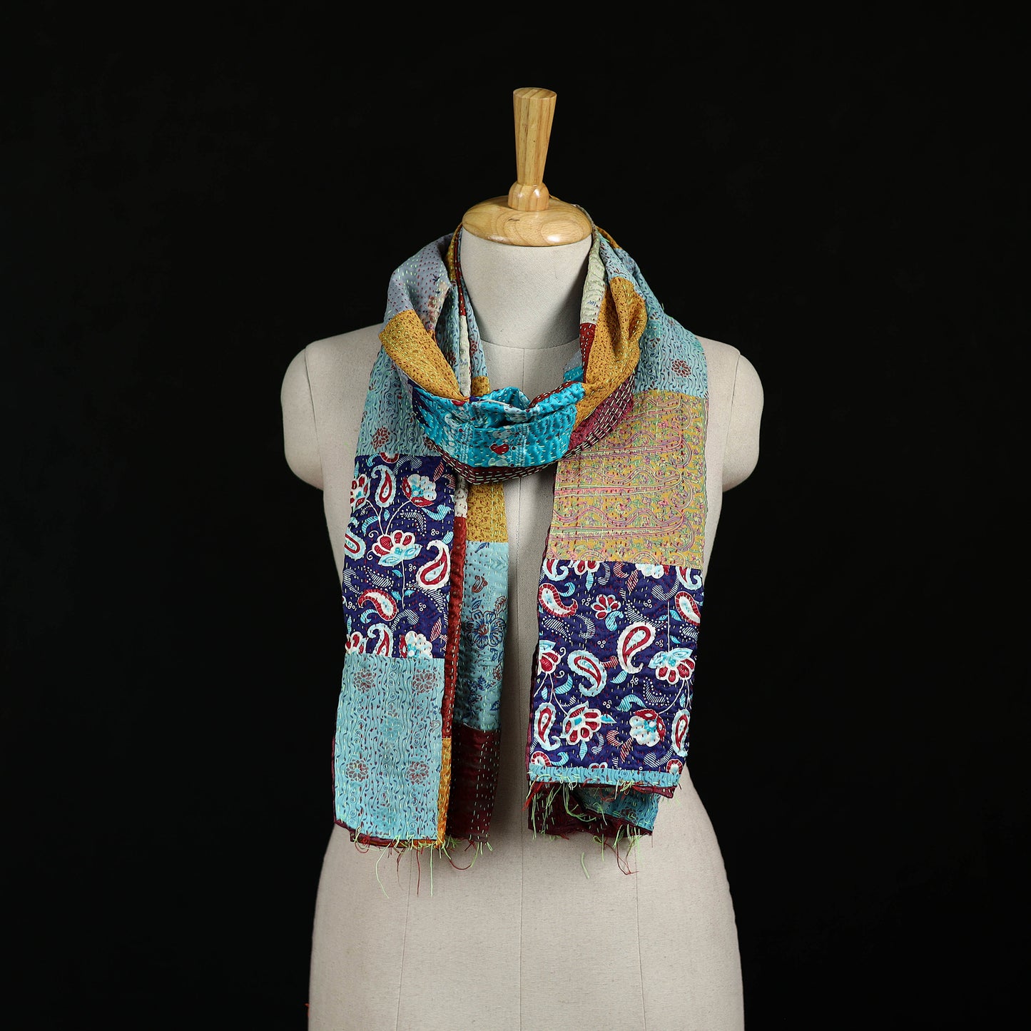 Bengal Kantha Handwork Patchwork Reversible Silk Stole 336
