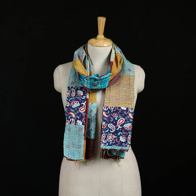 Bengal Kantha Handwork Patchwork Reversible Silk Stole 336