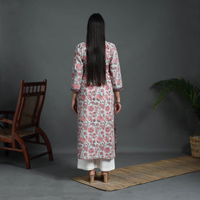 Buy Pink Sequins Work Cotton Straight Sanganeri Print Kurta