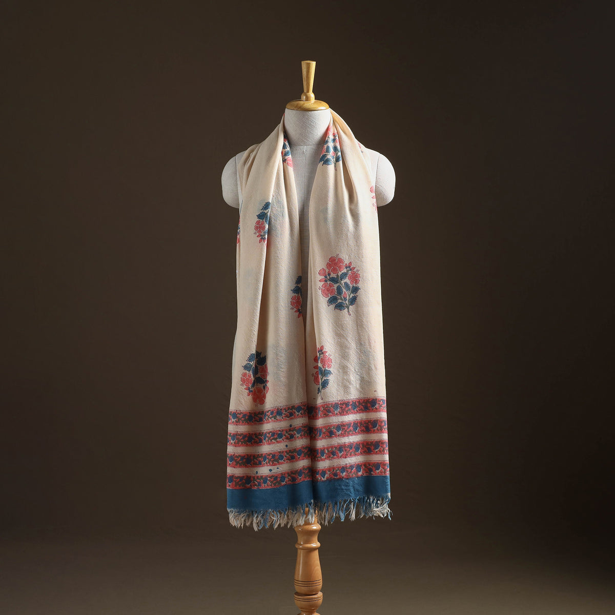 Floral Sanganeri Print Pure Merino Wool Handwoven Shawl 27