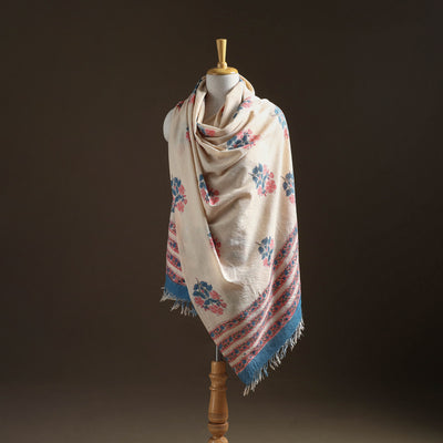Floral Sanganeri Print Pure Merino Wool Handwoven Shawl 27