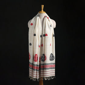 White - Handspun Handwoven Pure Eri Silk Aari Hand Embroidered Shawl of Assam 08