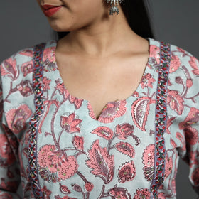 Buy Pink Sequins Work Cotton Straight Sanganeri Print Kurta
