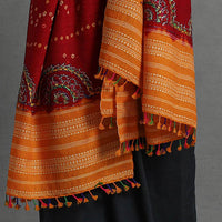 Handwoven Merino Wool Bandhani Shawl w/ Neran Embroidery 43