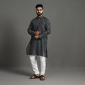 Black Silk Cotton Handwoven Pochampally Ikat Kurta for Men