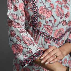 Buy Pink Sequins Work Cotton Straight Sanganeri Print Kurta