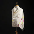 White - Handspun Handwoven Pure Eri Silk Aari Hand Embroidered Shawl of Assam 09