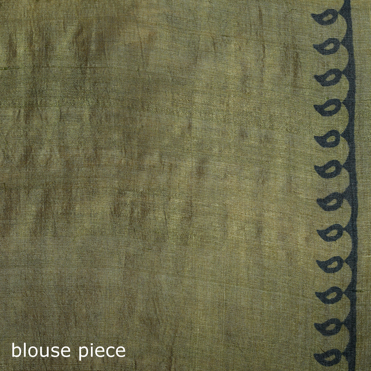 Pure Handloom Tussar Silk Saree in Bengal Hand Block Prints 03