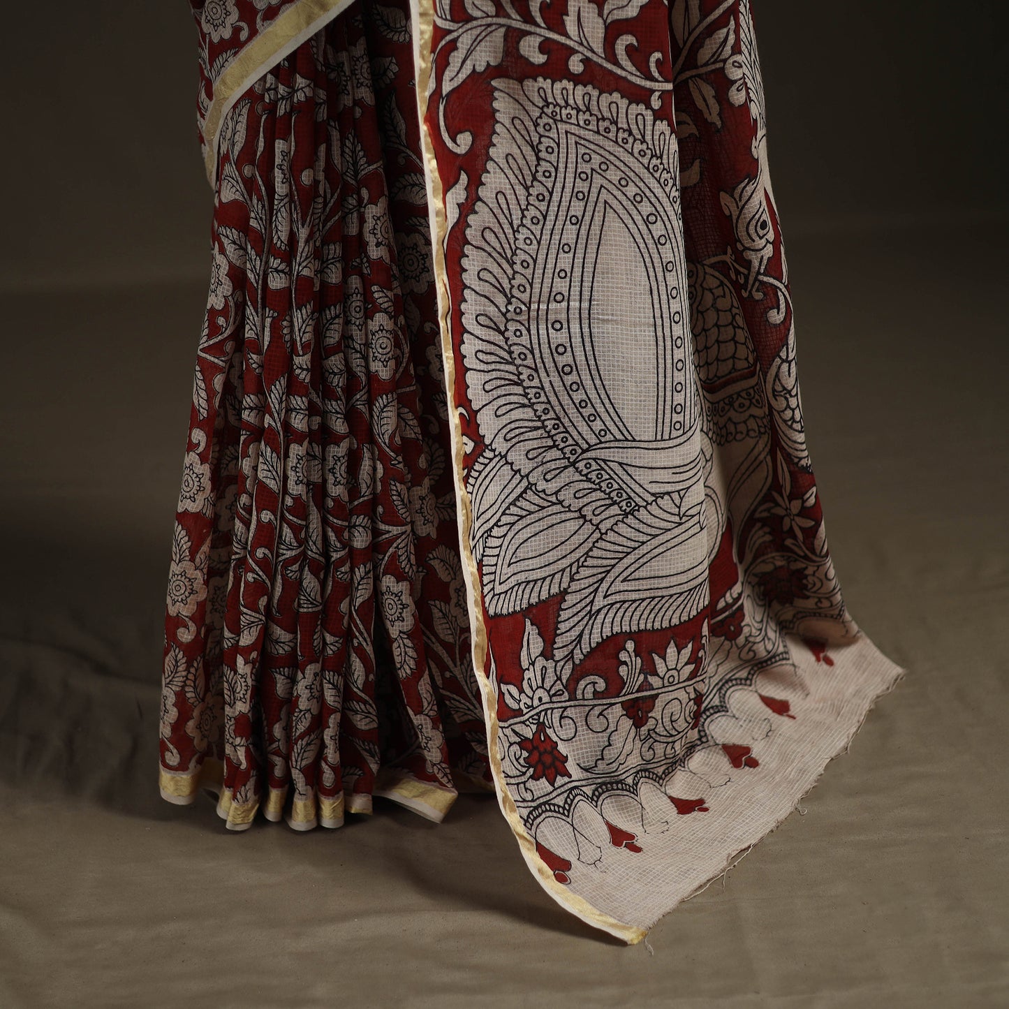 Kalamkari Printed Kota Doria Cotton Saree 23