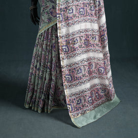 Floral Hand Block Print Mulberry Silk Sanganeri Saree 12