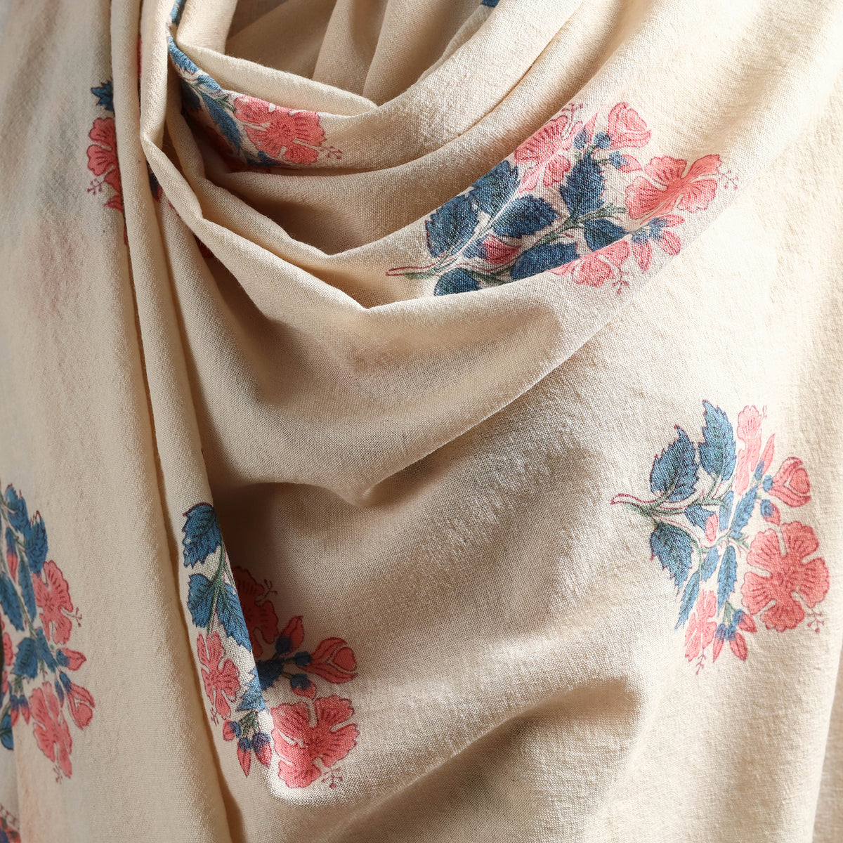 Floral Sanganeri Print Pure Merino Wool Handwoven Shawl 27