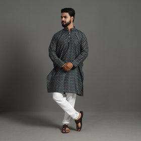 Black Silk Cotton Handwoven Pochampally Ikat Kurta for Men