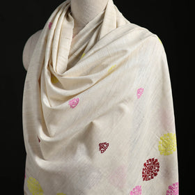 White - Handspun Handwoven Pure Eri Silk Aari Hand Embroidered Shawl of Assam 09