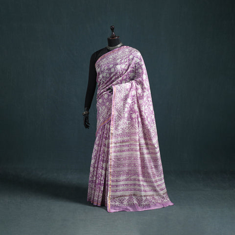 Floral Hand Block Print Mulberry Silk Sanganeri Saree 13