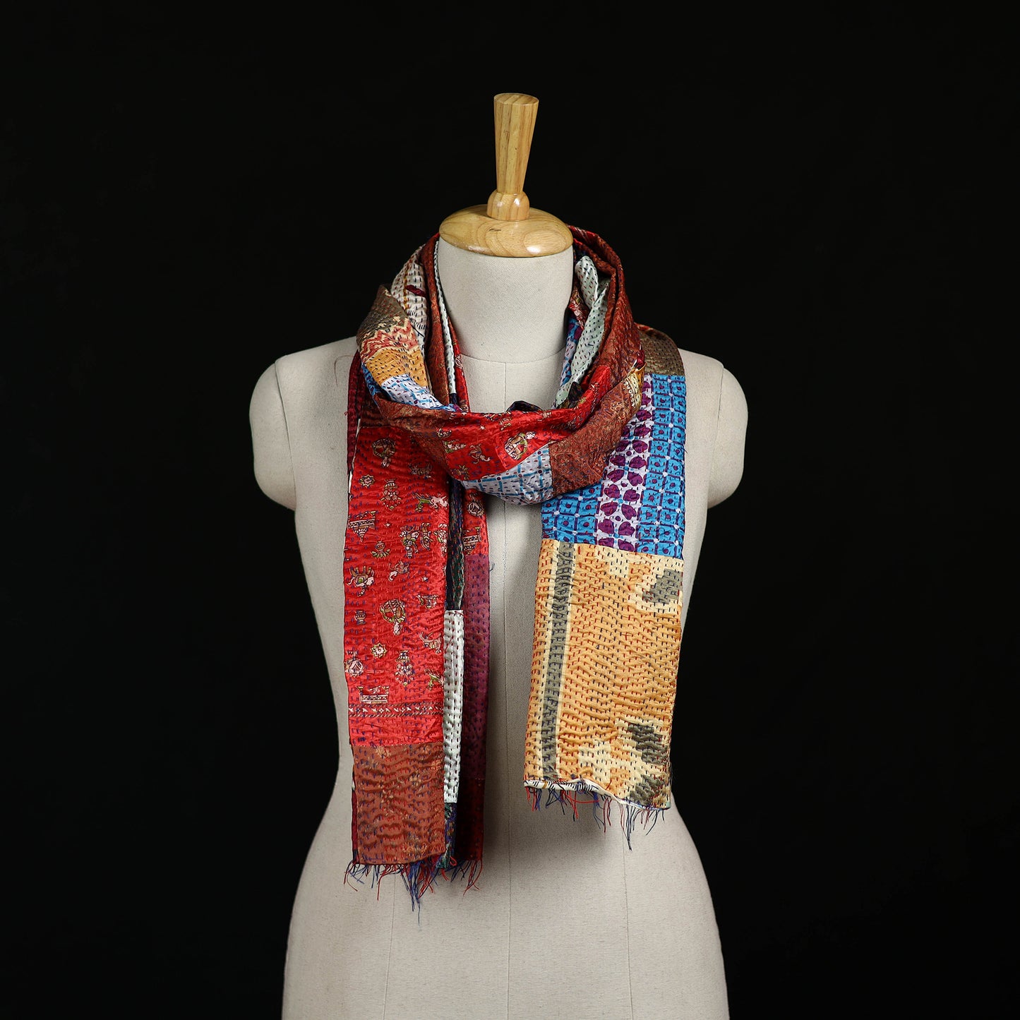 Bengal Kantha Handwork Patchwork Reversible Silk Stole 341