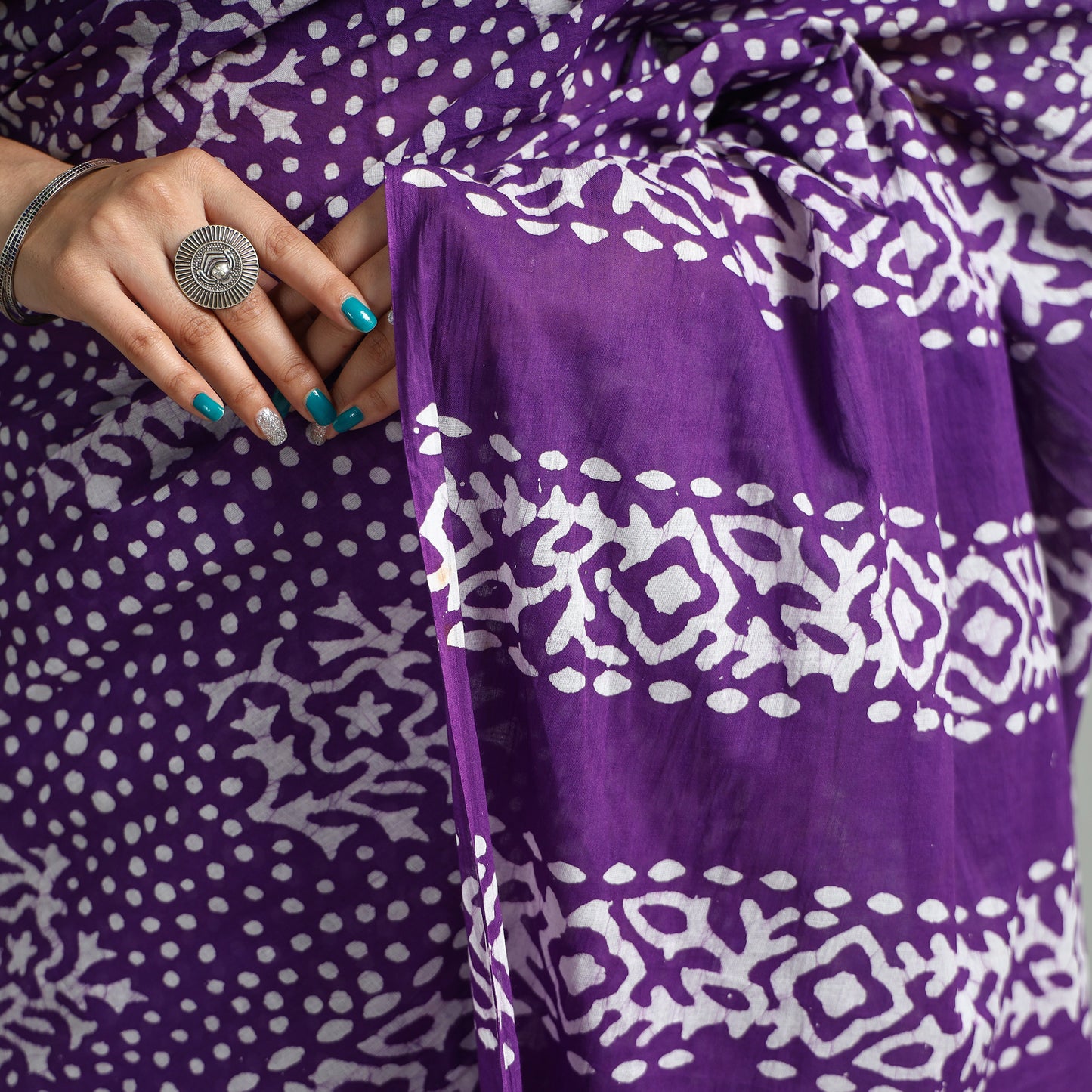 Purple - Hand Batik Printed Cotton Saree with Blouse Piece 61
