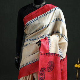 Pure Handloom Tussar Silk Saree in Bengal Hand Block Prints 02