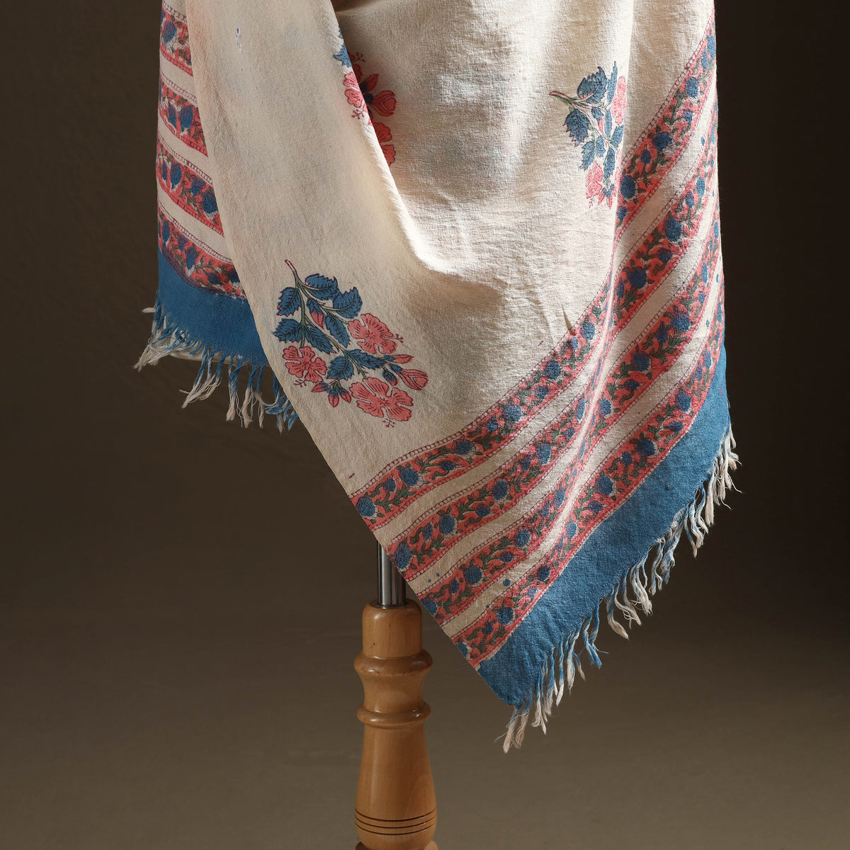 Floral Sanganeri Print Pure Merino Wool Handwoven Shawl 27