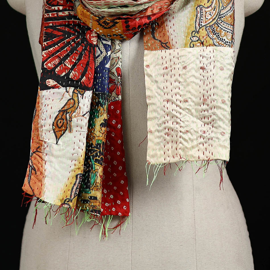 Bengal Kantha Handwork Patchwork Reversible Silk Stole 342