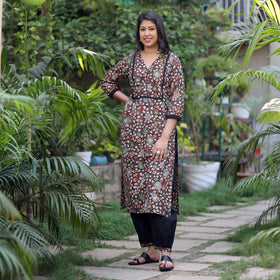 Kalamkari Kurta with Palazzo & Dupatta Set