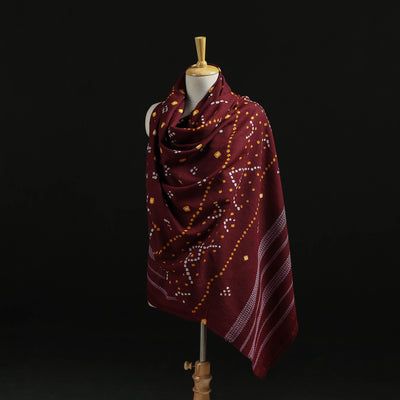 Kutch Handwoven Bandhani Tie-Dye Merino Wool Shawl 39